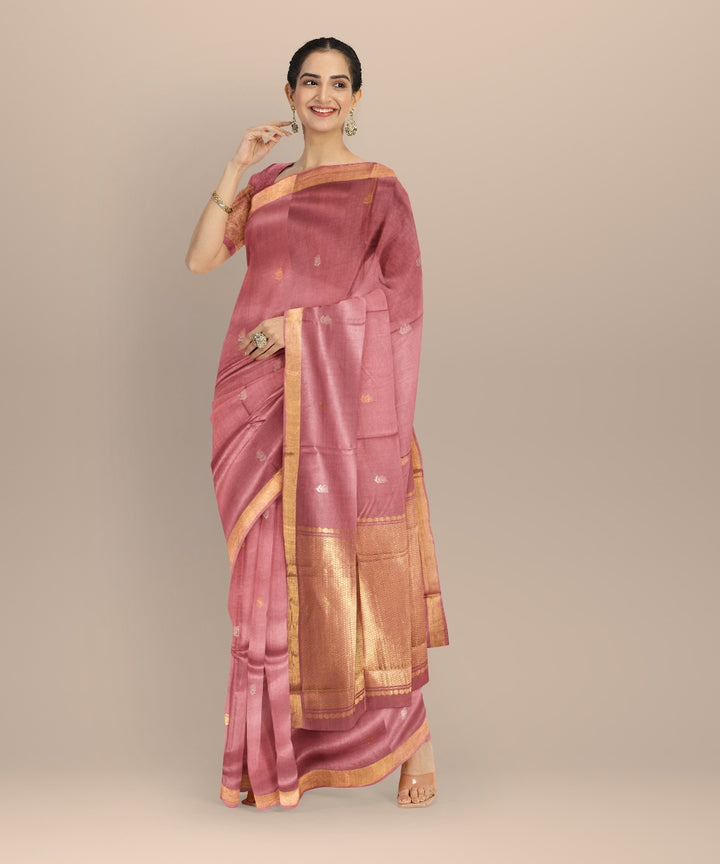 Pink mustard tussar silk chhattisgarh handloom saree