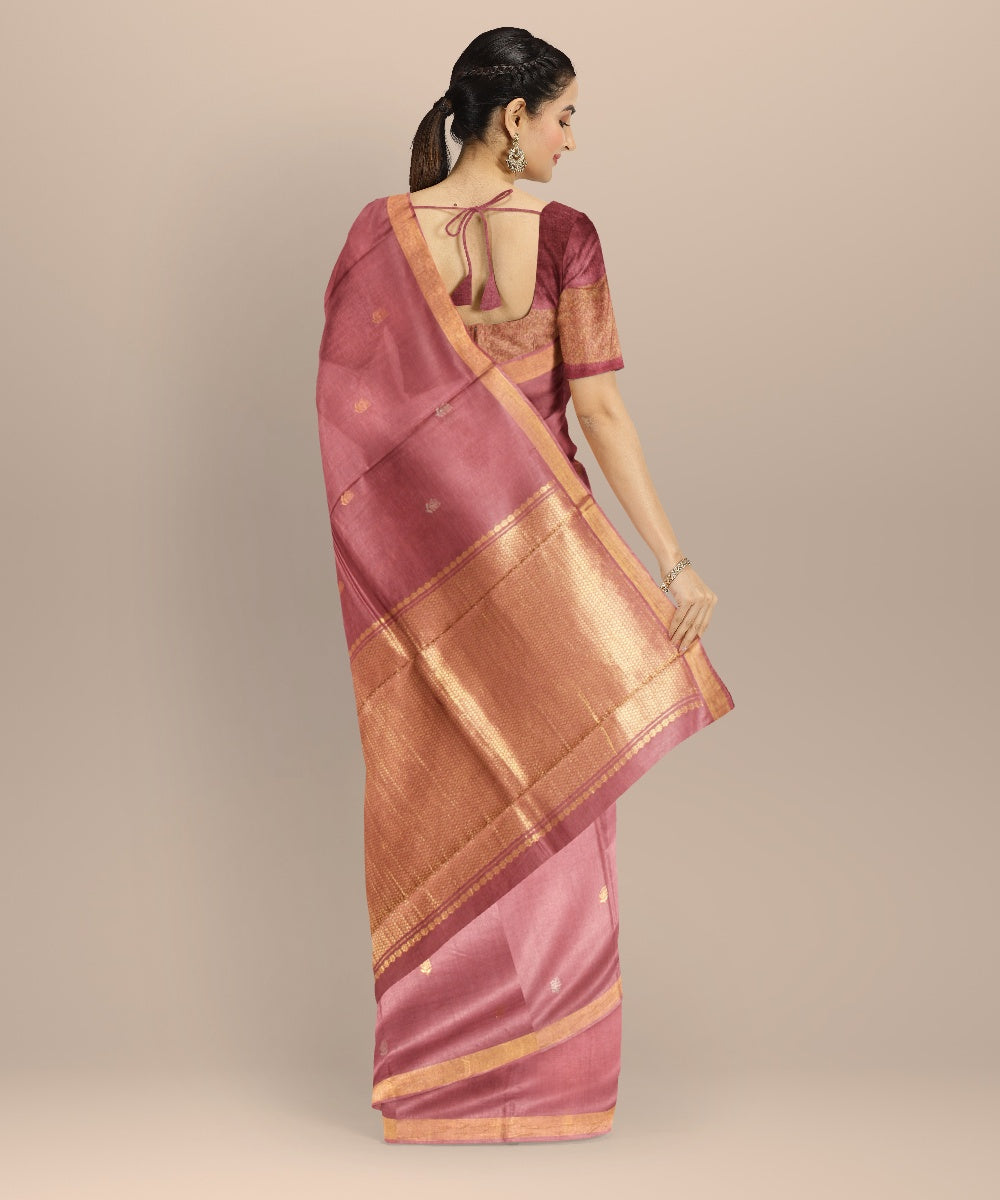 Pink mustard tussar silk chhattisgarh handloom saree