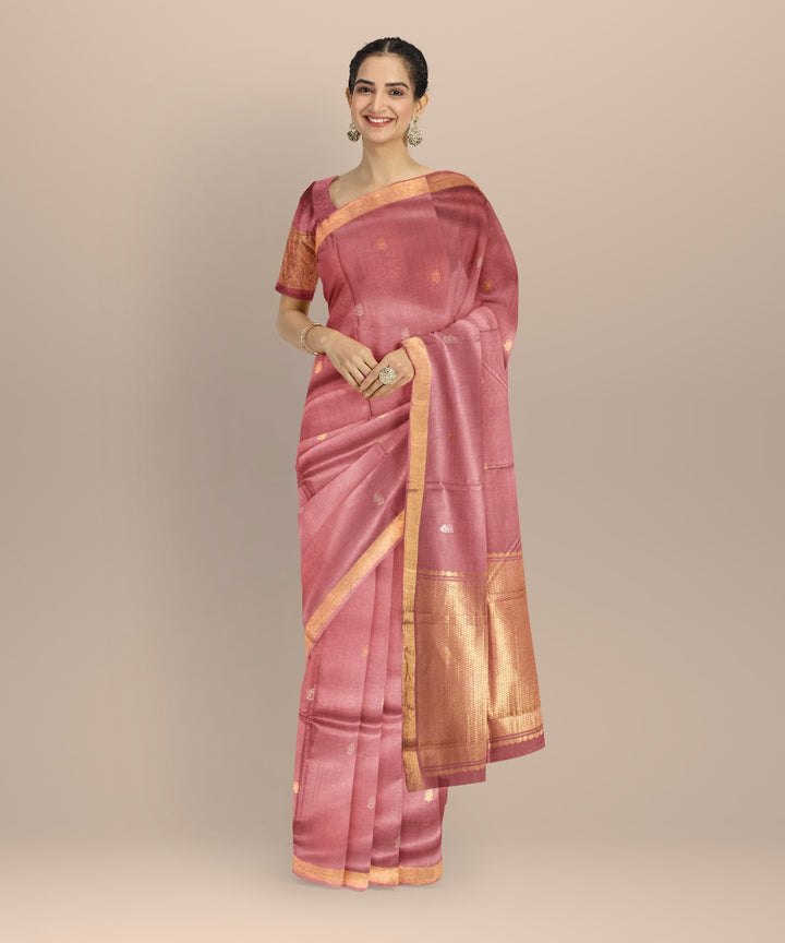 Pink mustard tussar silk chhattisgarh handloom saree