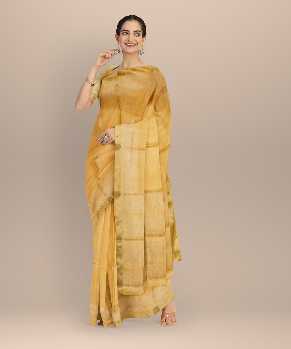 Light yellow tussar silk chhattisgarh handloom saree