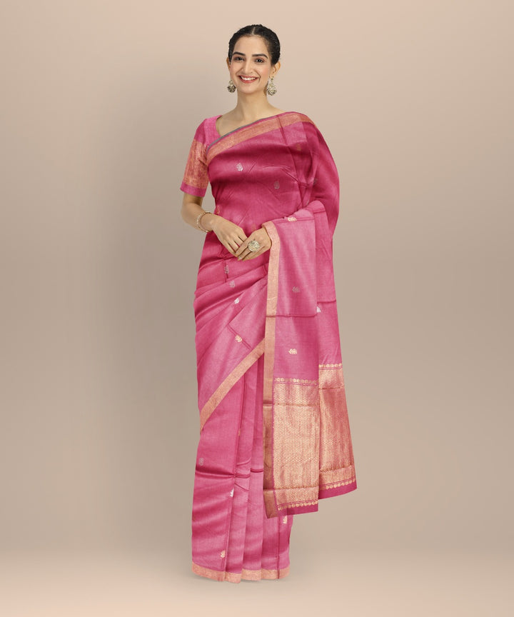 Pink handloom tussar silk chhattisgarh saree