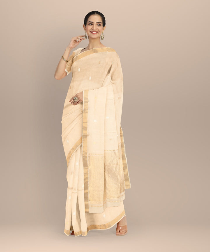 Beige brown tussar silk chhattisgarh handloom saree