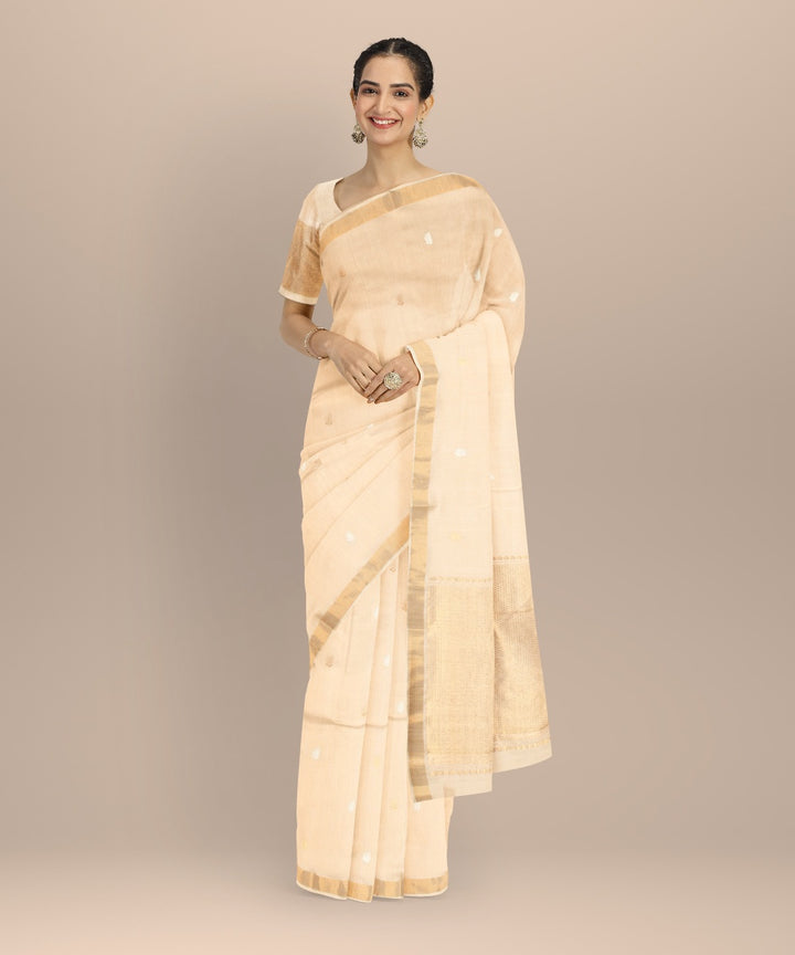 Beige brown tussar silk chhattisgarh handloom saree