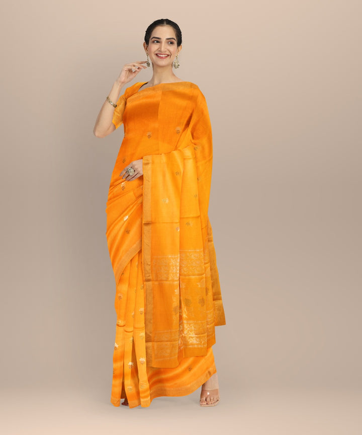 Bright yellow tussar silk chhattisgarh handloom saree