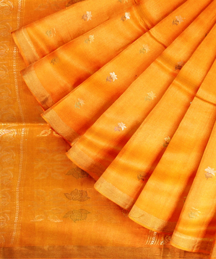 Bright yellow tussar silk chhattisgarh handloom saree