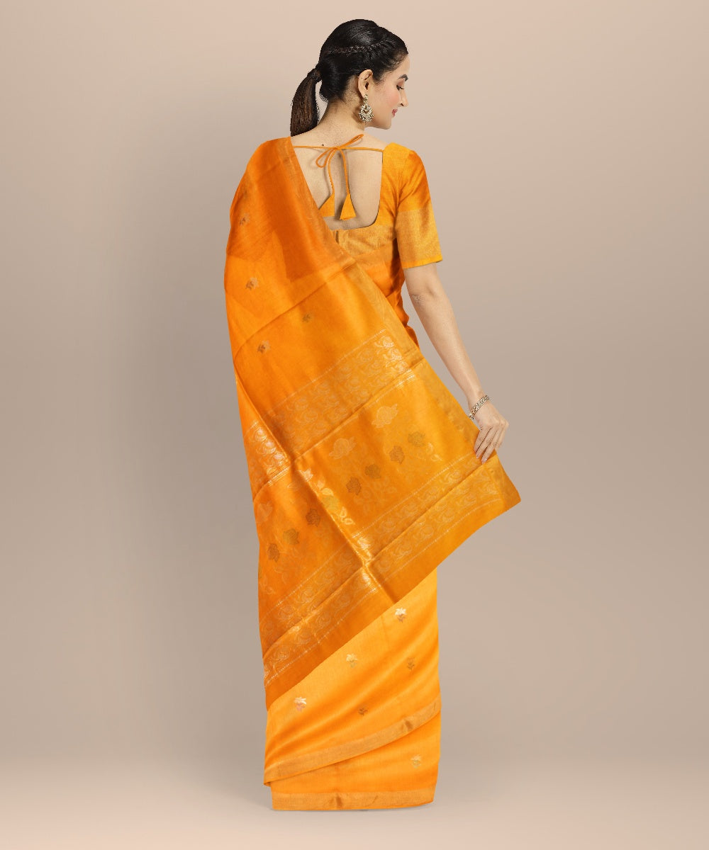 Bright yellow tussar silk chhattisgarh handloom saree