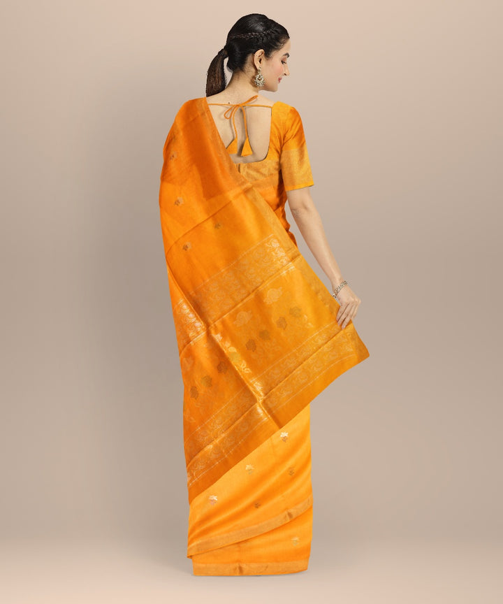 Bright yellow tussar silk chhattisgarh handloom saree