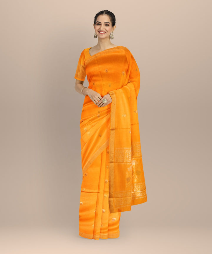 Bright yellow tussar silk chhattisgarh handloom saree