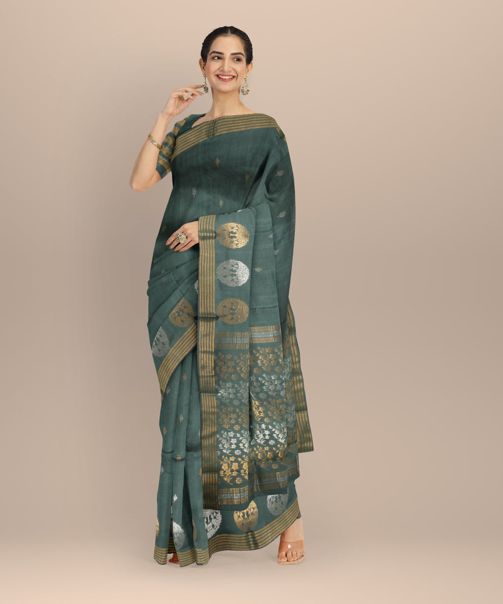 Dark green zari tussar silk chhattisgarh handloom saree