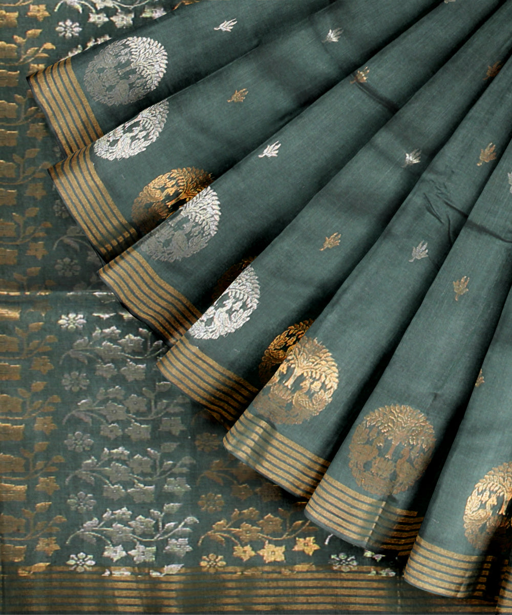 Dark green zari tussar silk chhattisgarh handloom saree