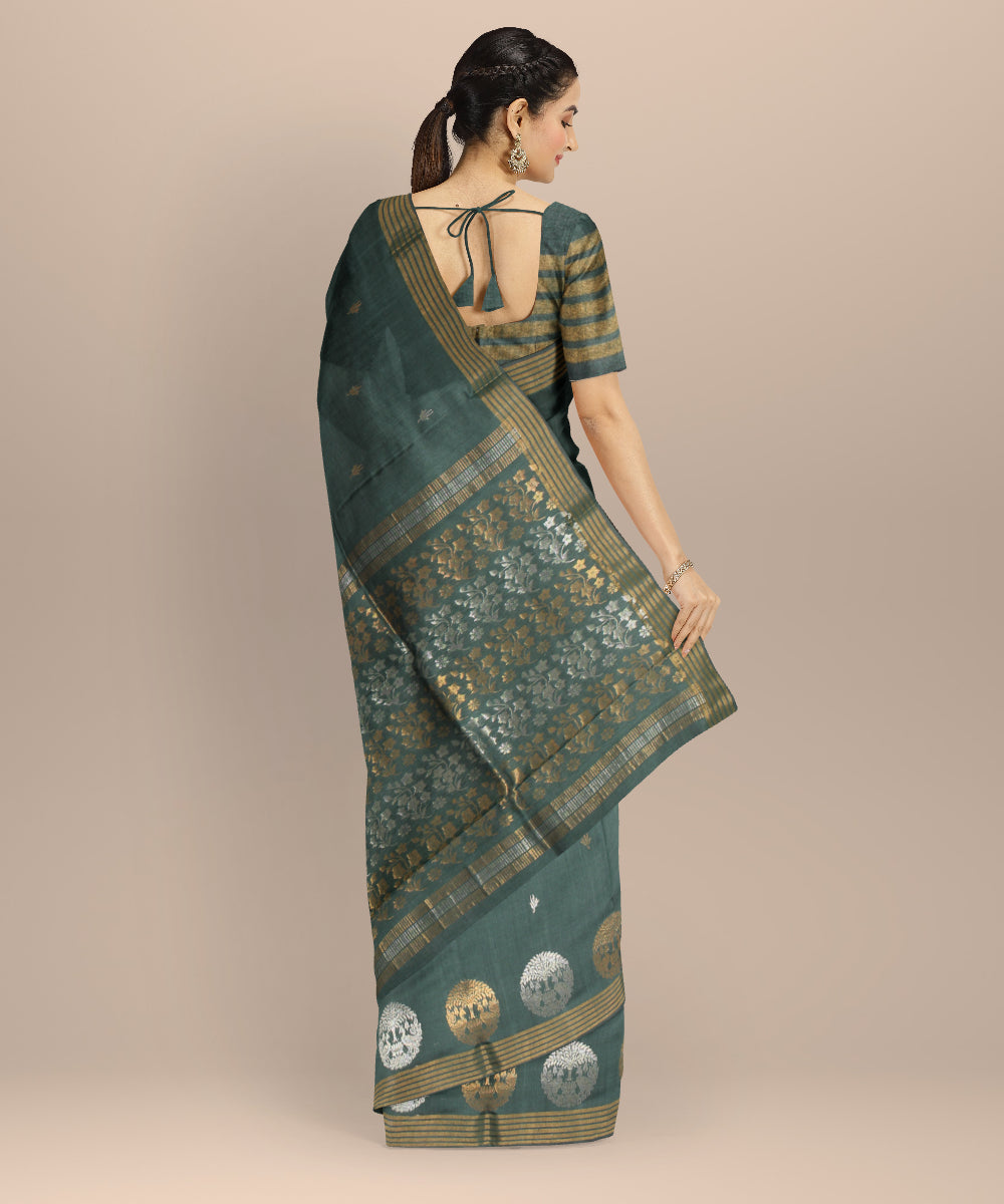 Dark green zari tussar silk chhattisgarh handloom saree