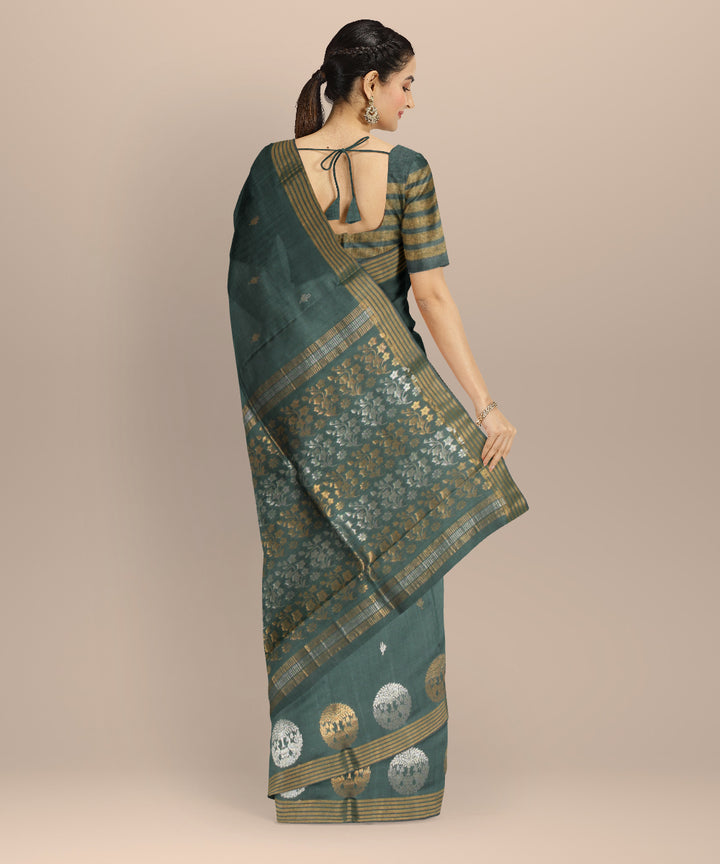 Dark green zari tussar silk chhattisgarh handloom saree
