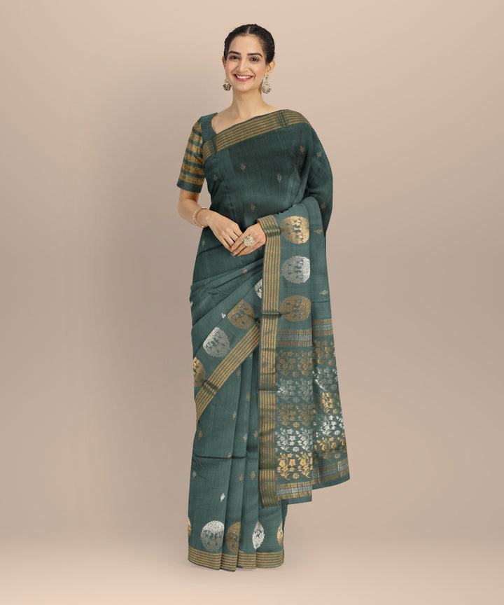 Dark green zari tussar silk chhattisgarh handloom saree