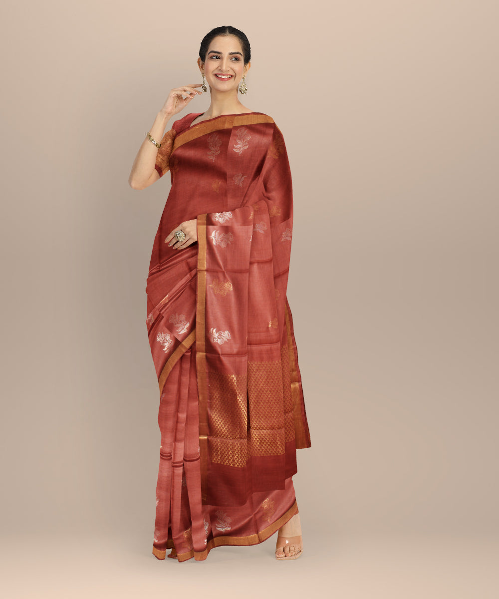 Orange tussar silk chhattisgarh handloom saree