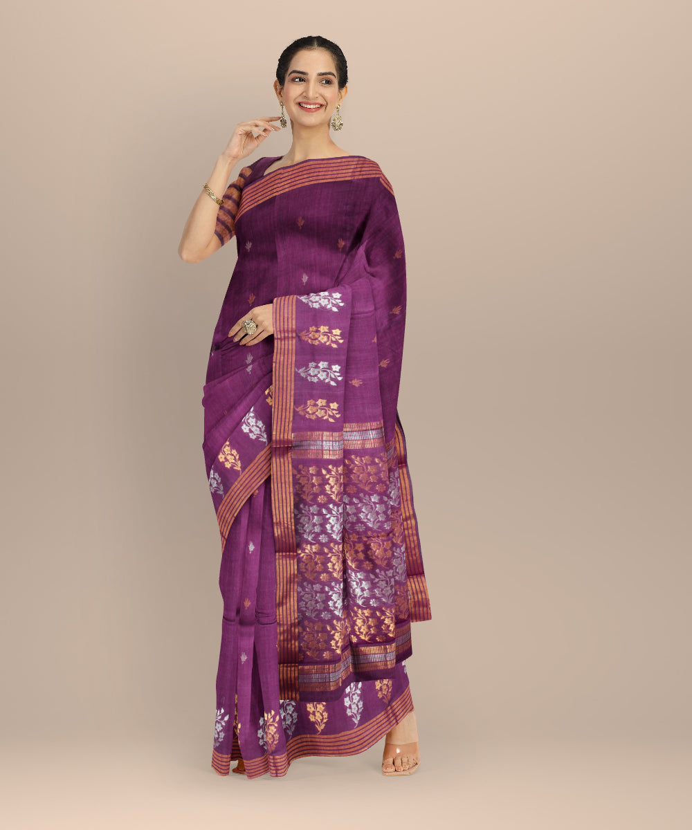 Purple tussar silk chhattisgarh handloom saree
