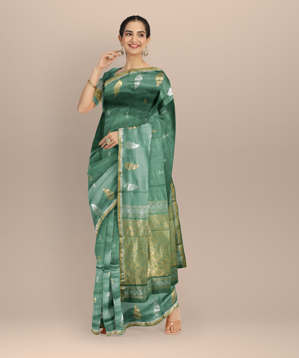 Dark green tussar silk chhattisgarh handloom saree