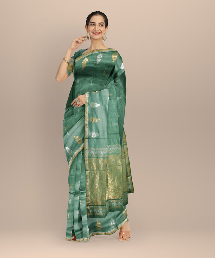 Dark green tussar silk chhattisgarh handloom saree