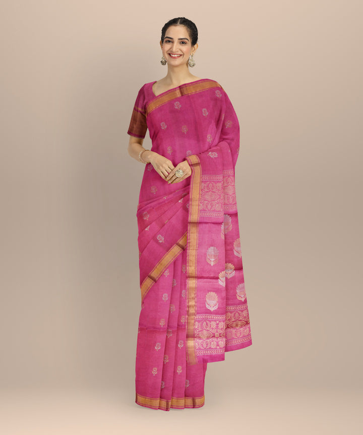 Pink chhattisgarh tussar silk handloom saree