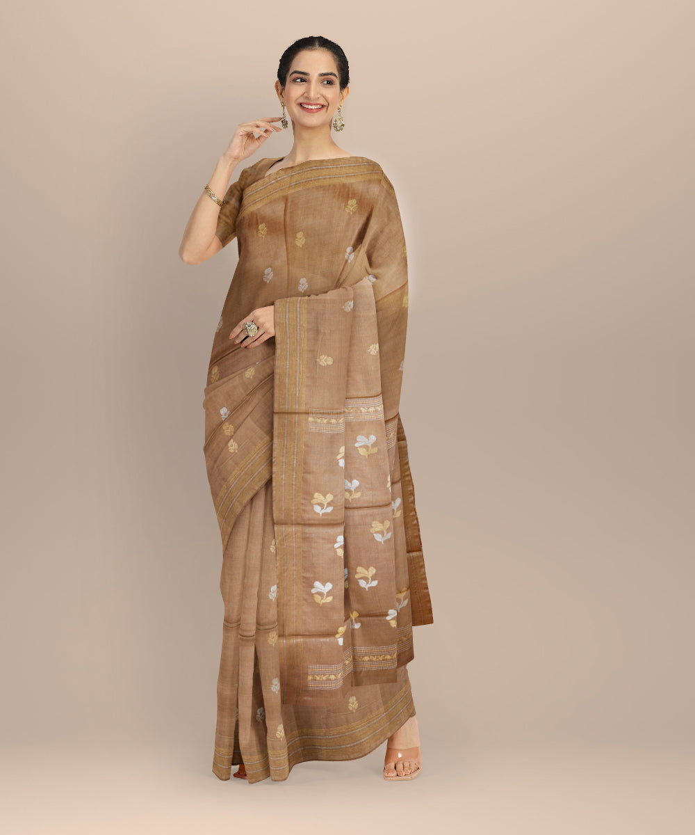 Brown tussar silk chhattisgarh handloom saree