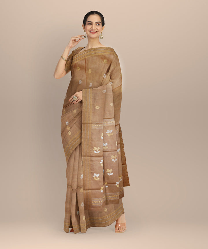 Brown tussar silk chhattisgarh handloom saree