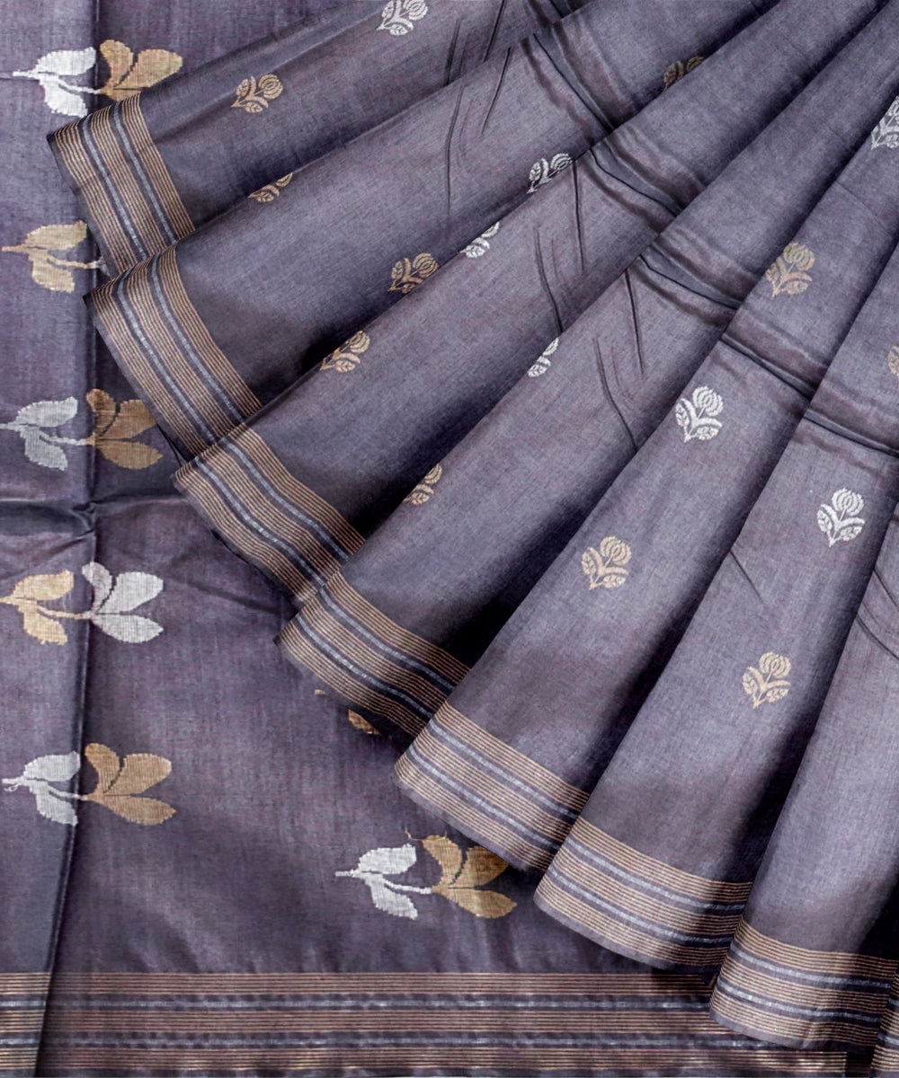 Dark grey tussar silk chhattisgarh handloom saree