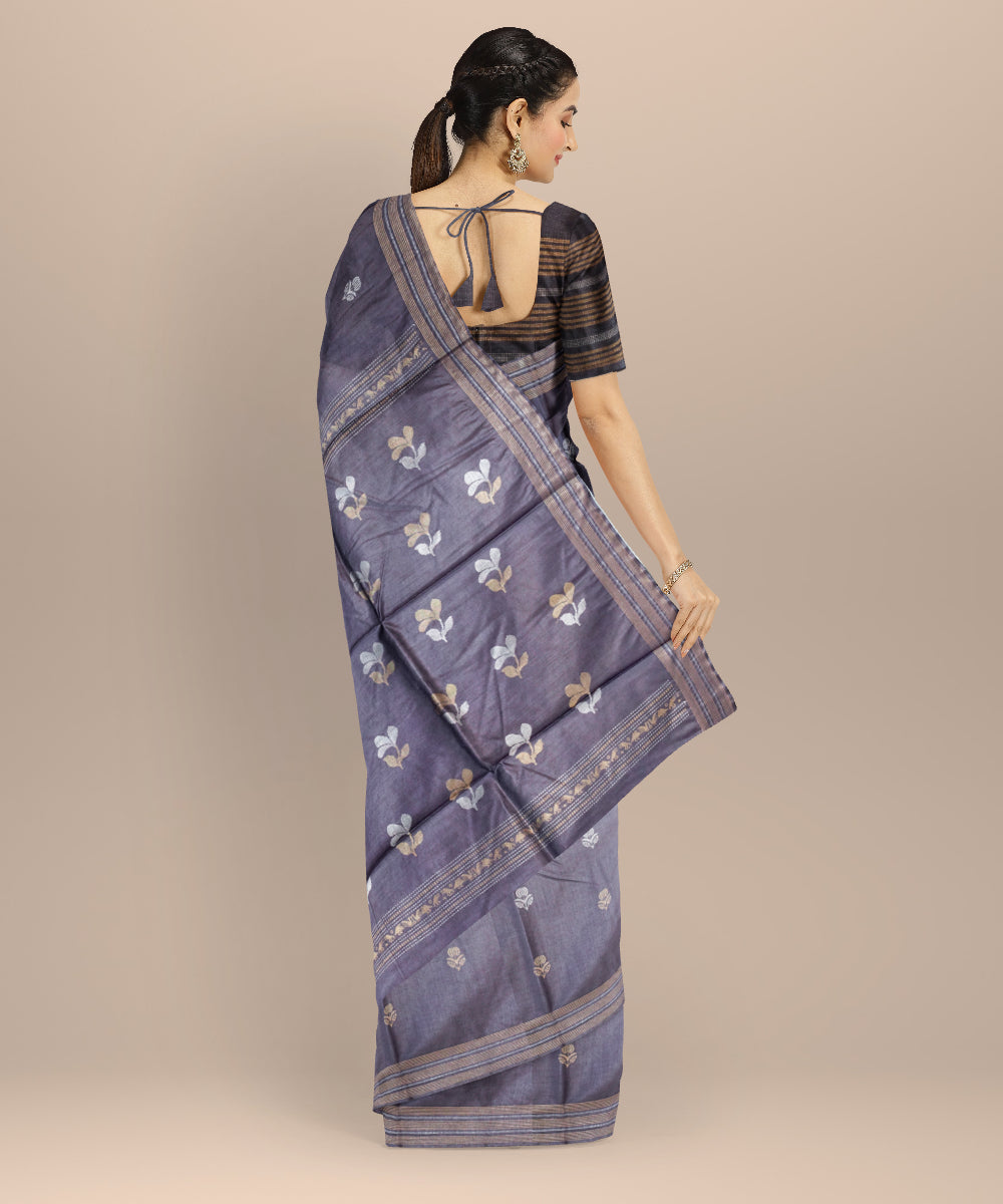 Dark grey tussar silk chhattisgarh handloom saree