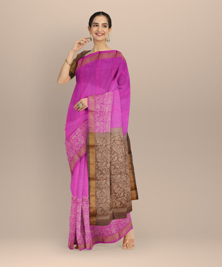 Pink brown tussar silk chhattisgarh handloom saree