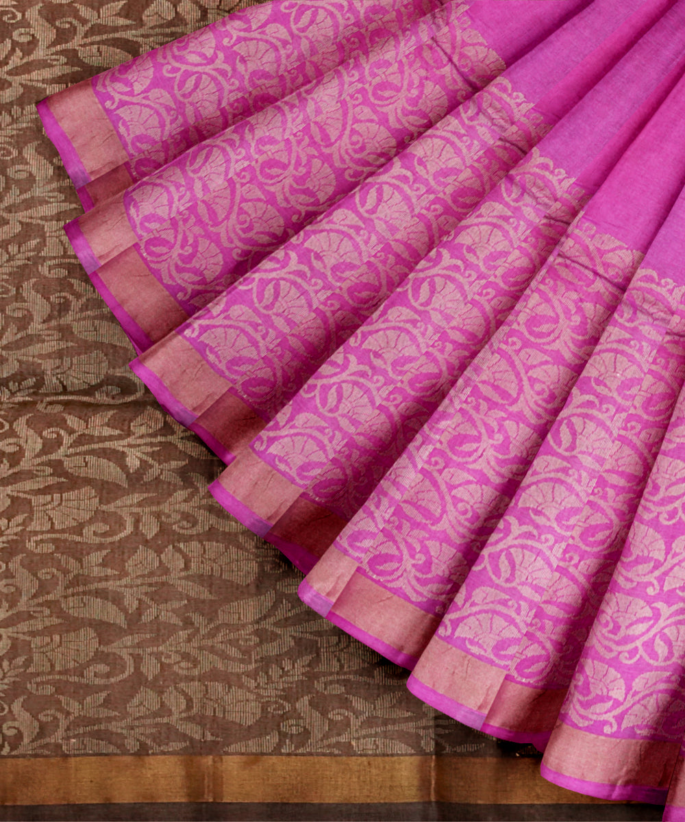 Pink brown tussar silk chhattisgarh handloom saree