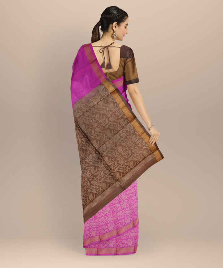 Pink brown tussar silk chhattisgarh handloom saree