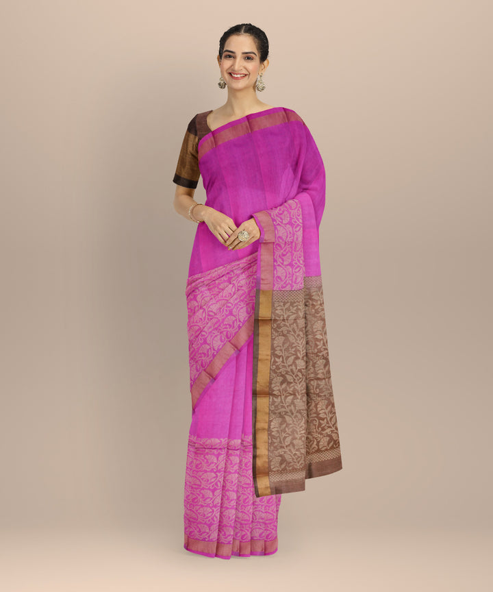 Pink brown tussar silk chhattisgarh handloom saree
