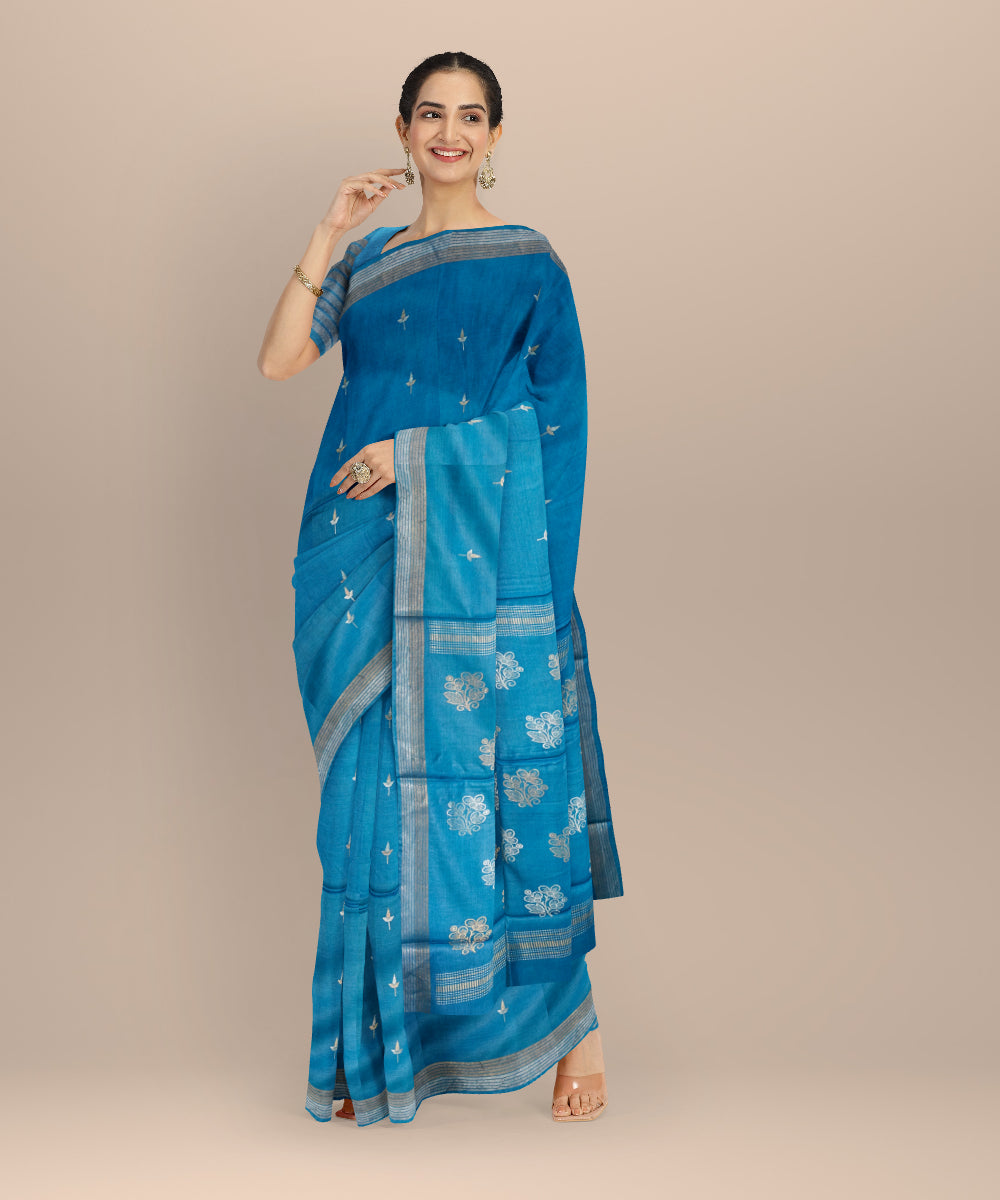 Sky blue tussar silk chhattisgarh handloom saree