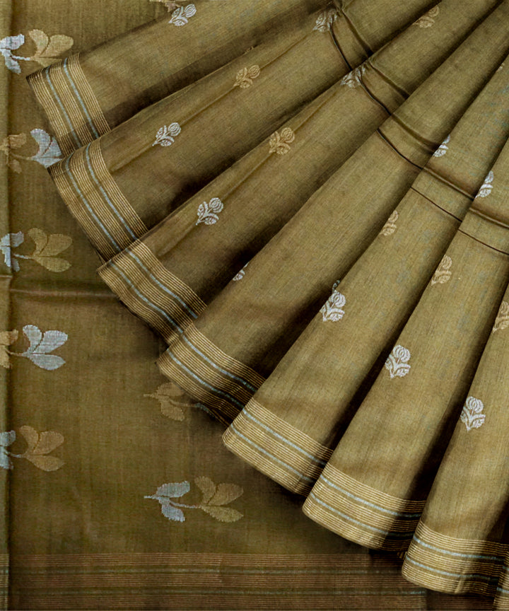 Olive green tussar silk chhattisgarh handloom saree