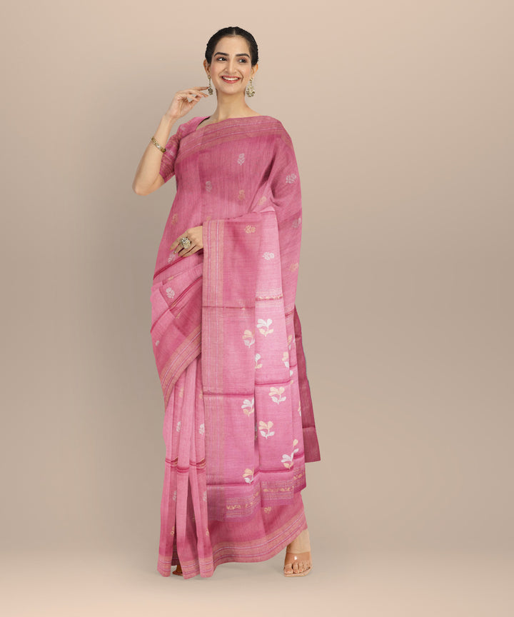Pink tussar silk chhattisgarh handloom saree