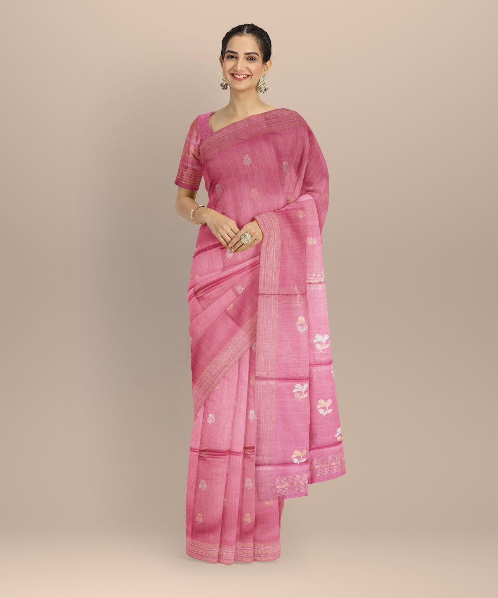 Pink tussar silk chhattisgarh handloom saree