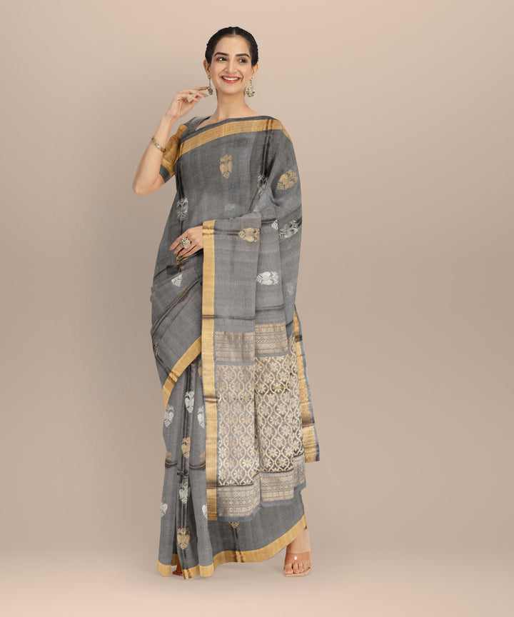 Grey tussar silk chhattisgarh handloom saree
