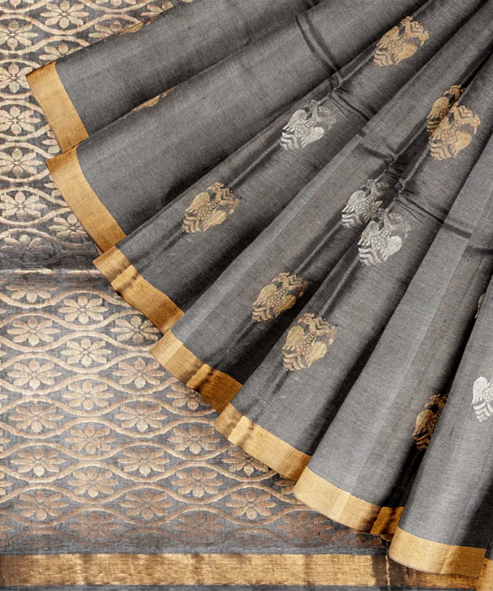 Grey tussar silk chhattisgarh handloom saree