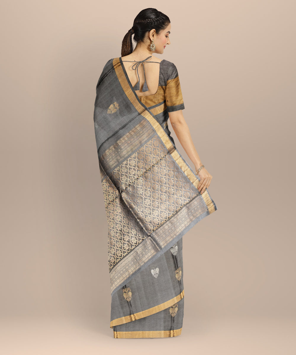 Grey tussar silk chhattisgarh handloom saree