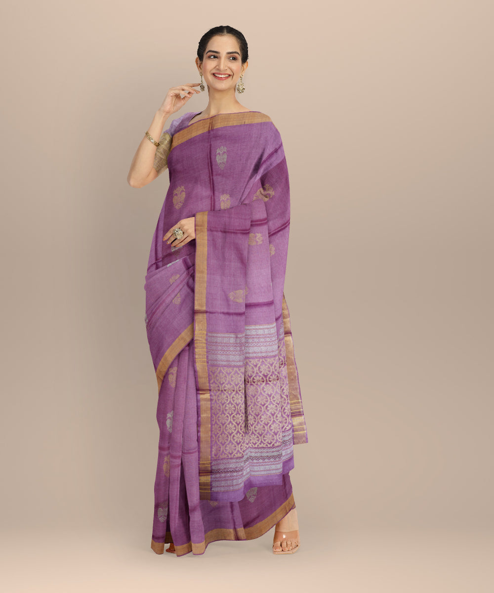 Purple offwhite tussar silk chhattisgarh handloom saree