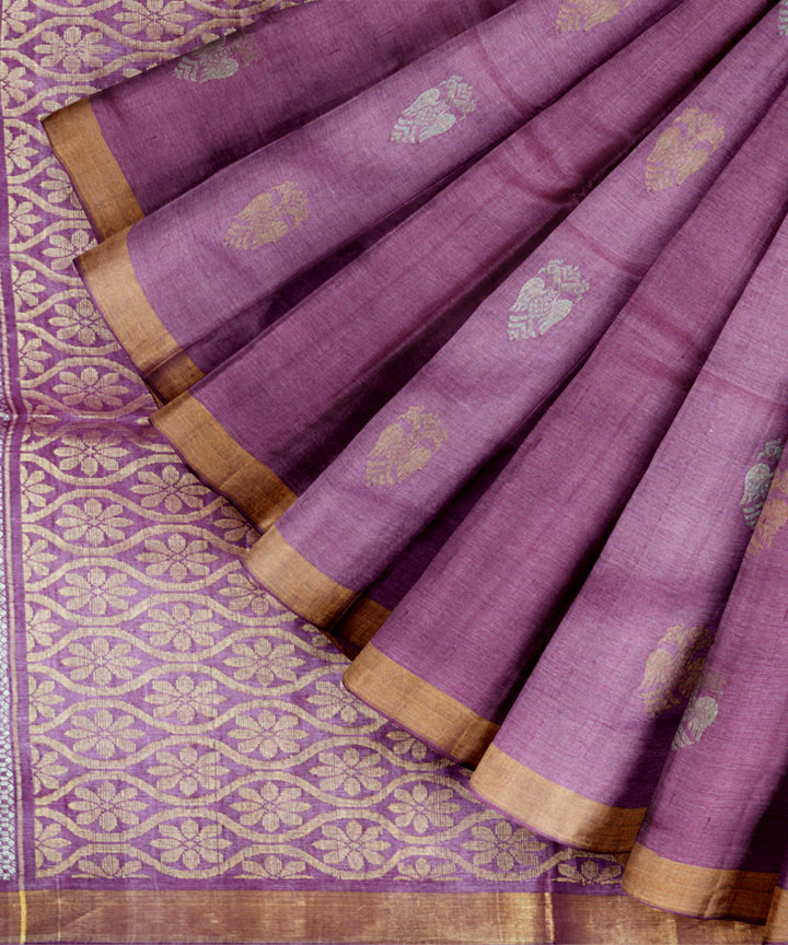 Purple offwhite tussar silk chhattisgarh handloom saree