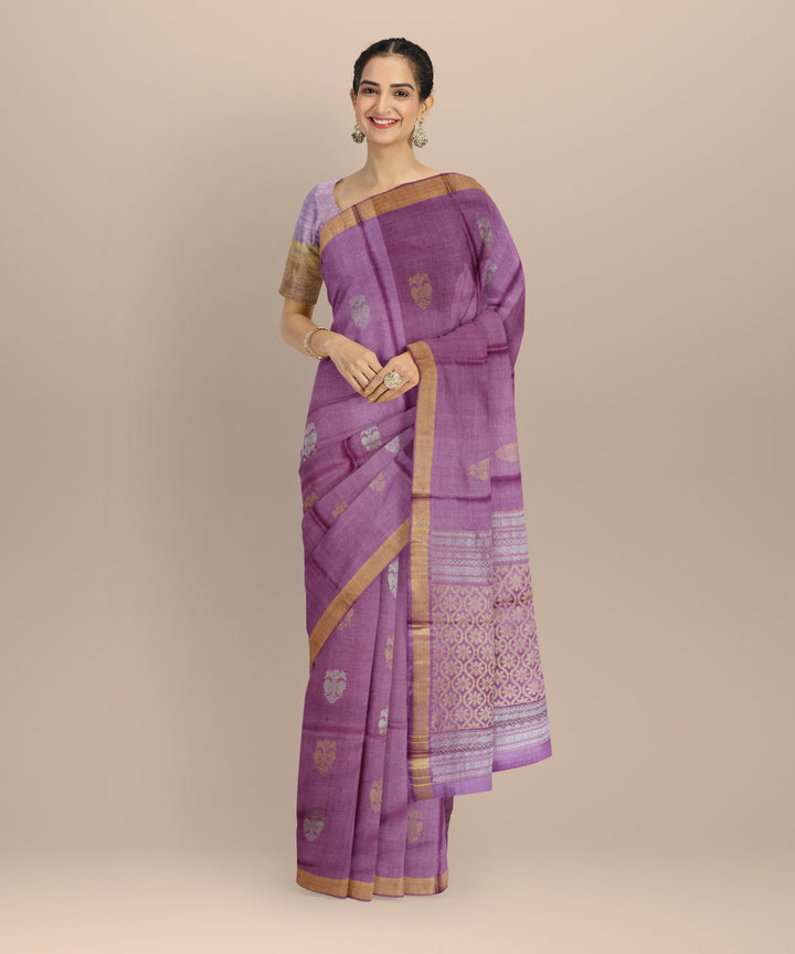 Purple offwhite tussar silk chhattisgarh handloom saree