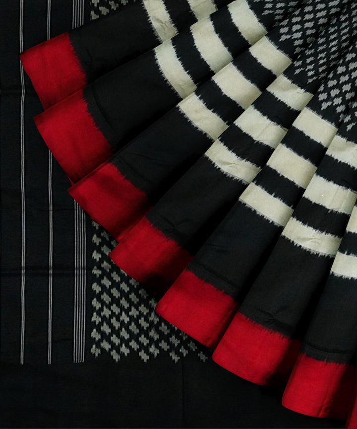 Black white red handloom pochampally ikat silk saree