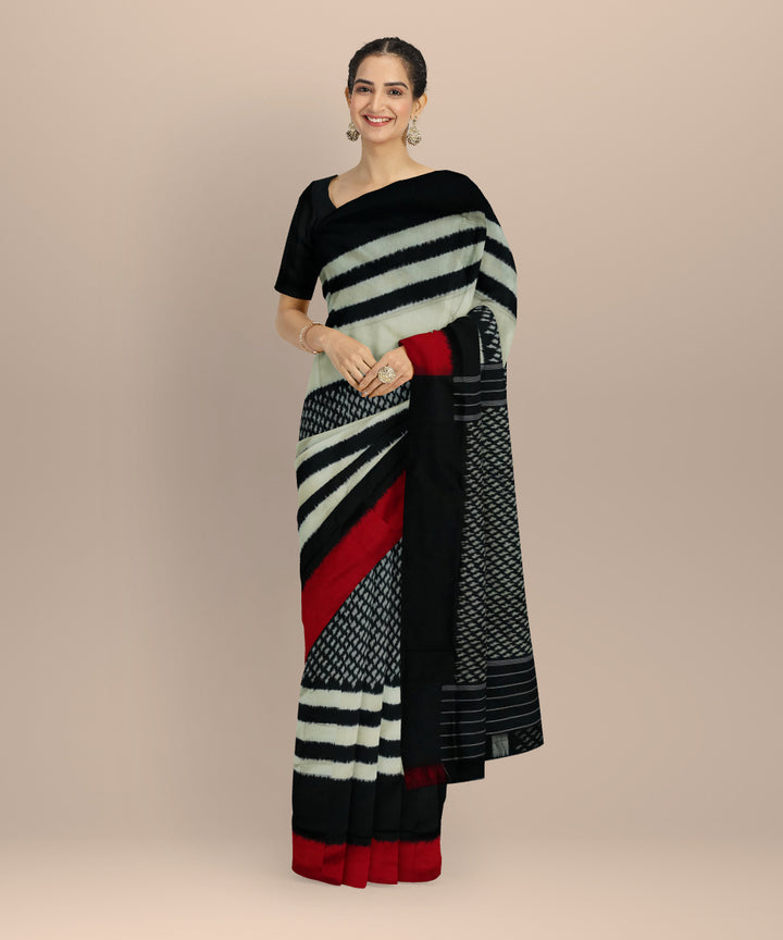 Black white red handloom pochampally ikat silk saree