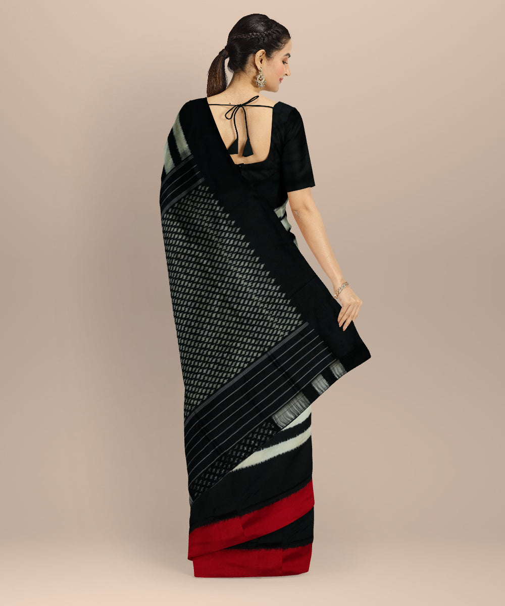 Black white red handloom pochampally ikat silk saree