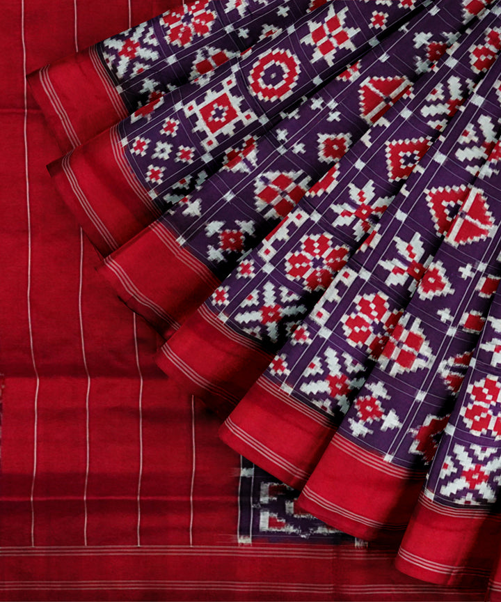 Indigo red white pochampally ikat silk handloom saree