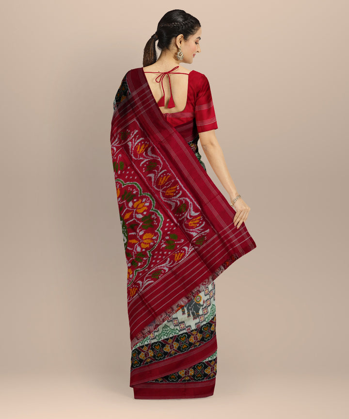White red pochampally ikat silk handloom saree