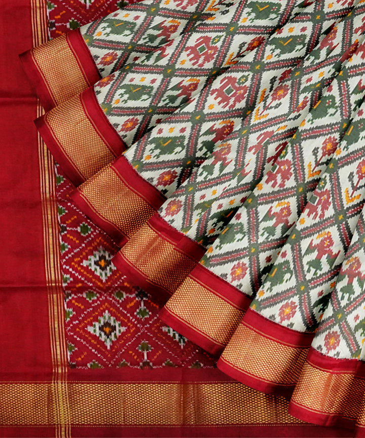 White red handloom silk pochampally ikat saree