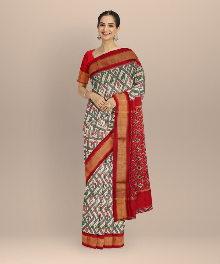White red handloom silk pochampally ikat saree