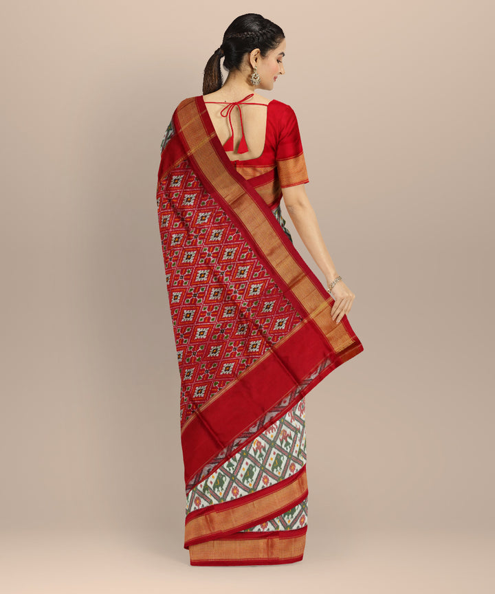 White red handloom silk pochampally ikat saree