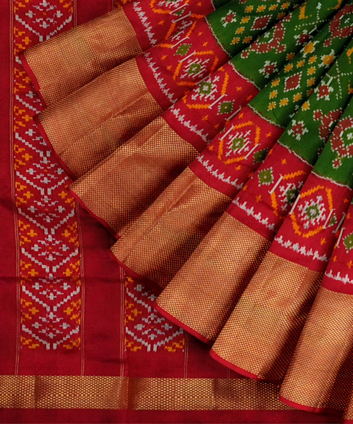 Dark green red handloom pochampally ikat silk saree