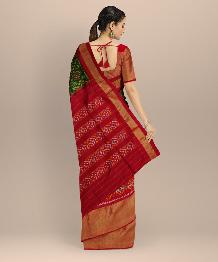 Dark green red handloom pochampally ikat silk saree